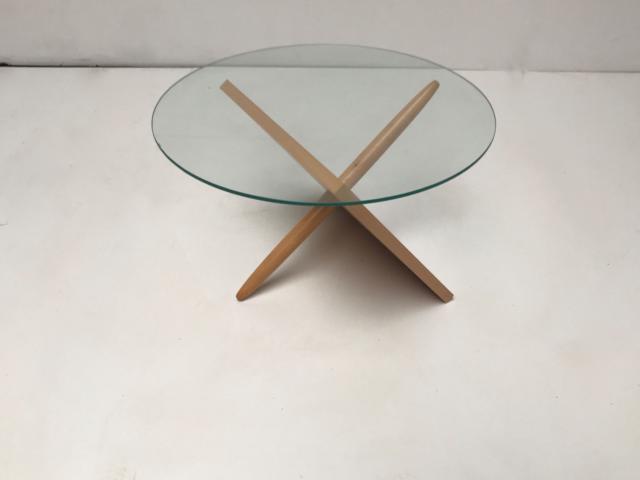 Sculptural beech wood and glass round coffee table Netherlands 1990s