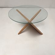 Sculptural beech wood and glass round coffee table Netherlands 1990s