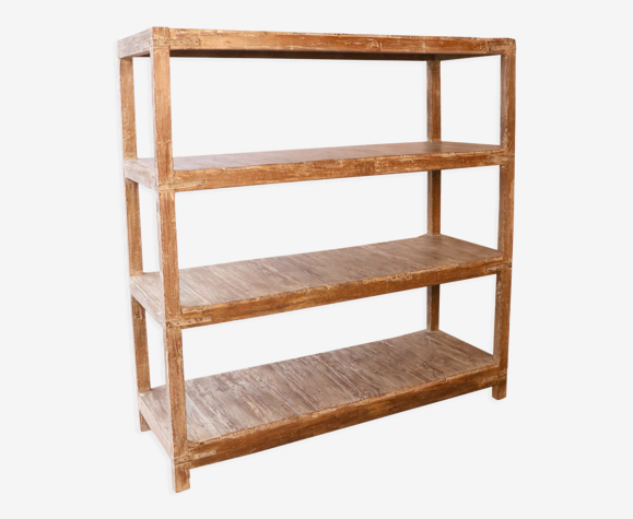 Ancienne étagère d'atelier en teck birman patine écrue d'origine