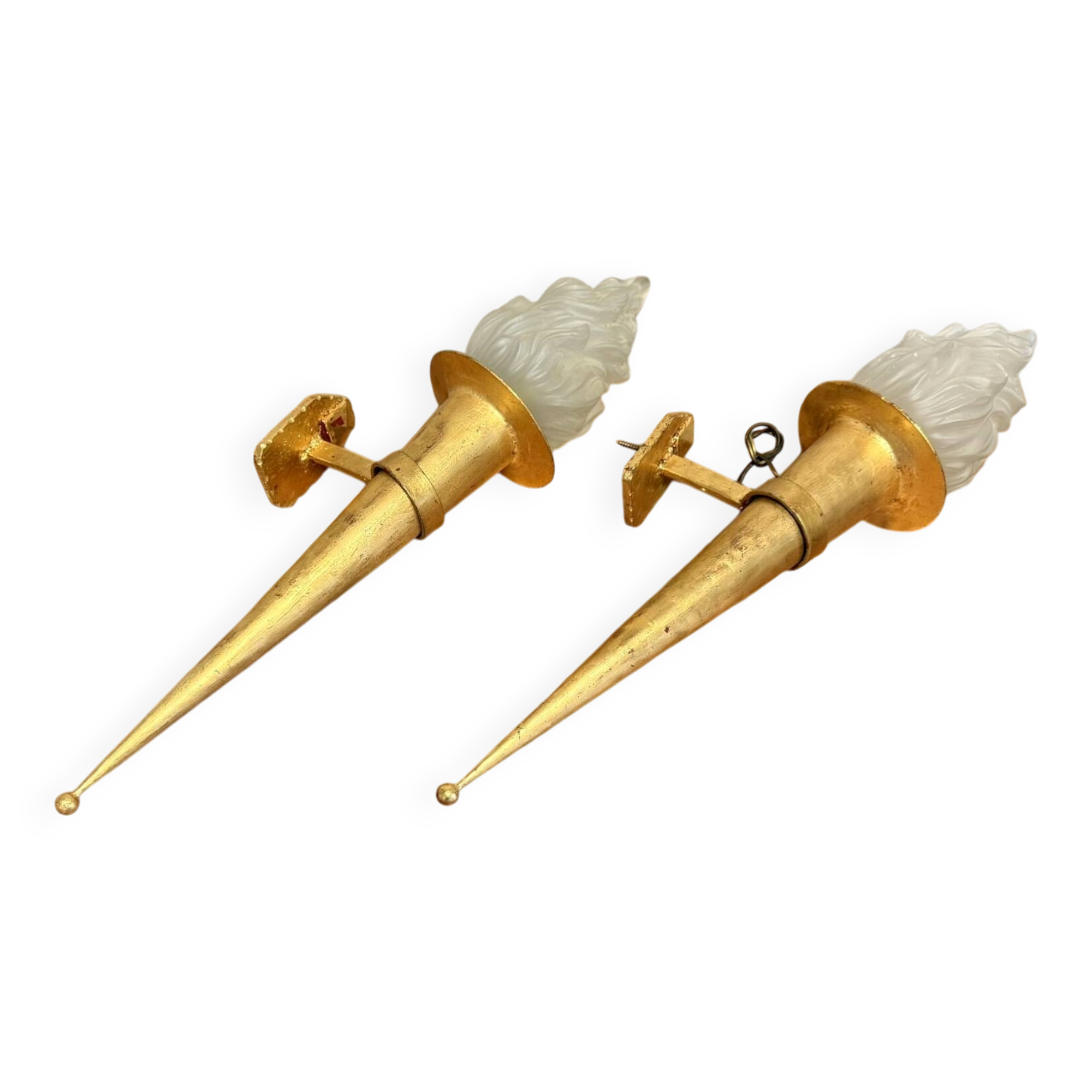 Pair of large medieval-style torchiere lamps in gilded metal