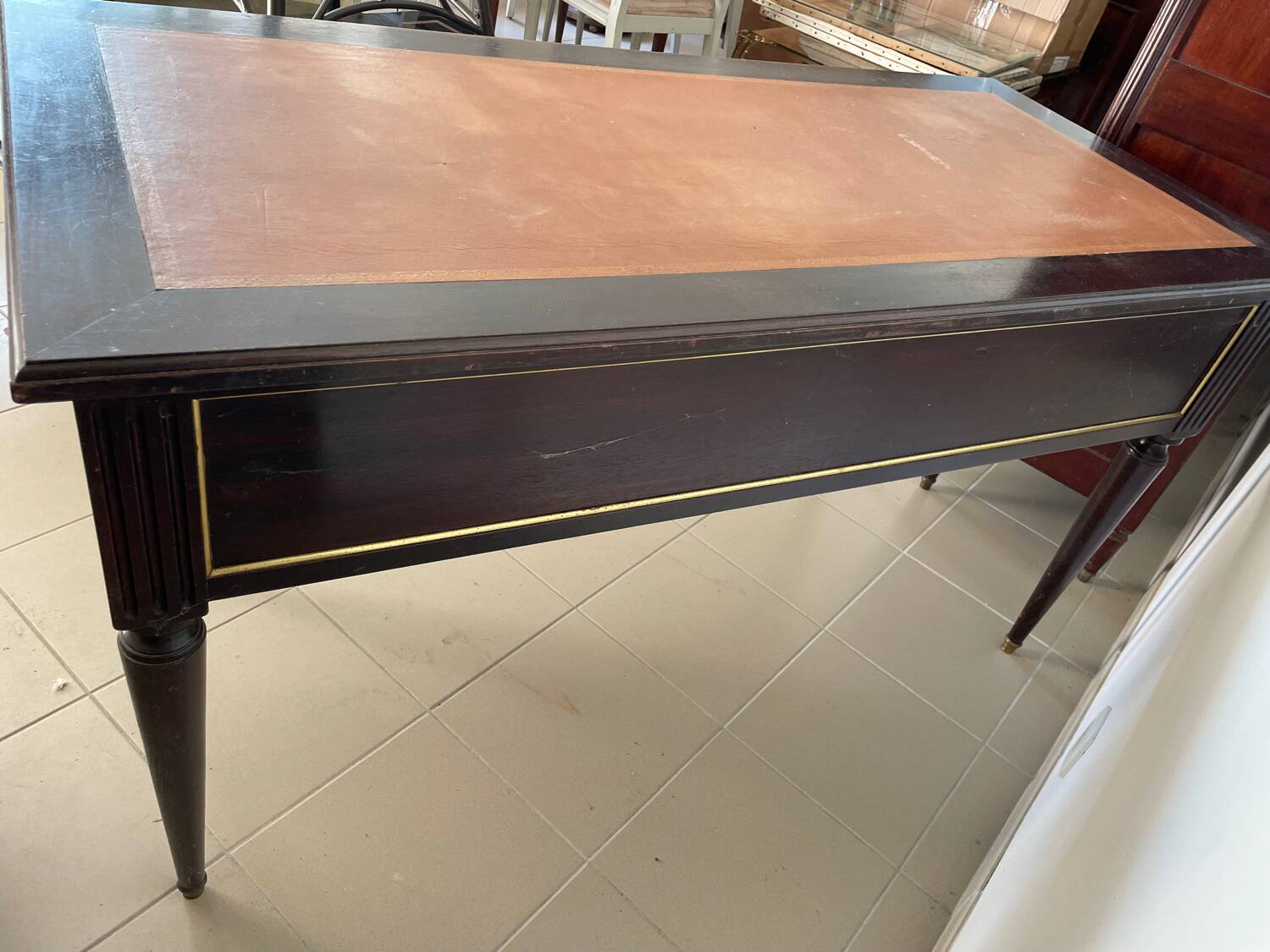 Antique Louis XVI style desk – solid wood + leather + extensions