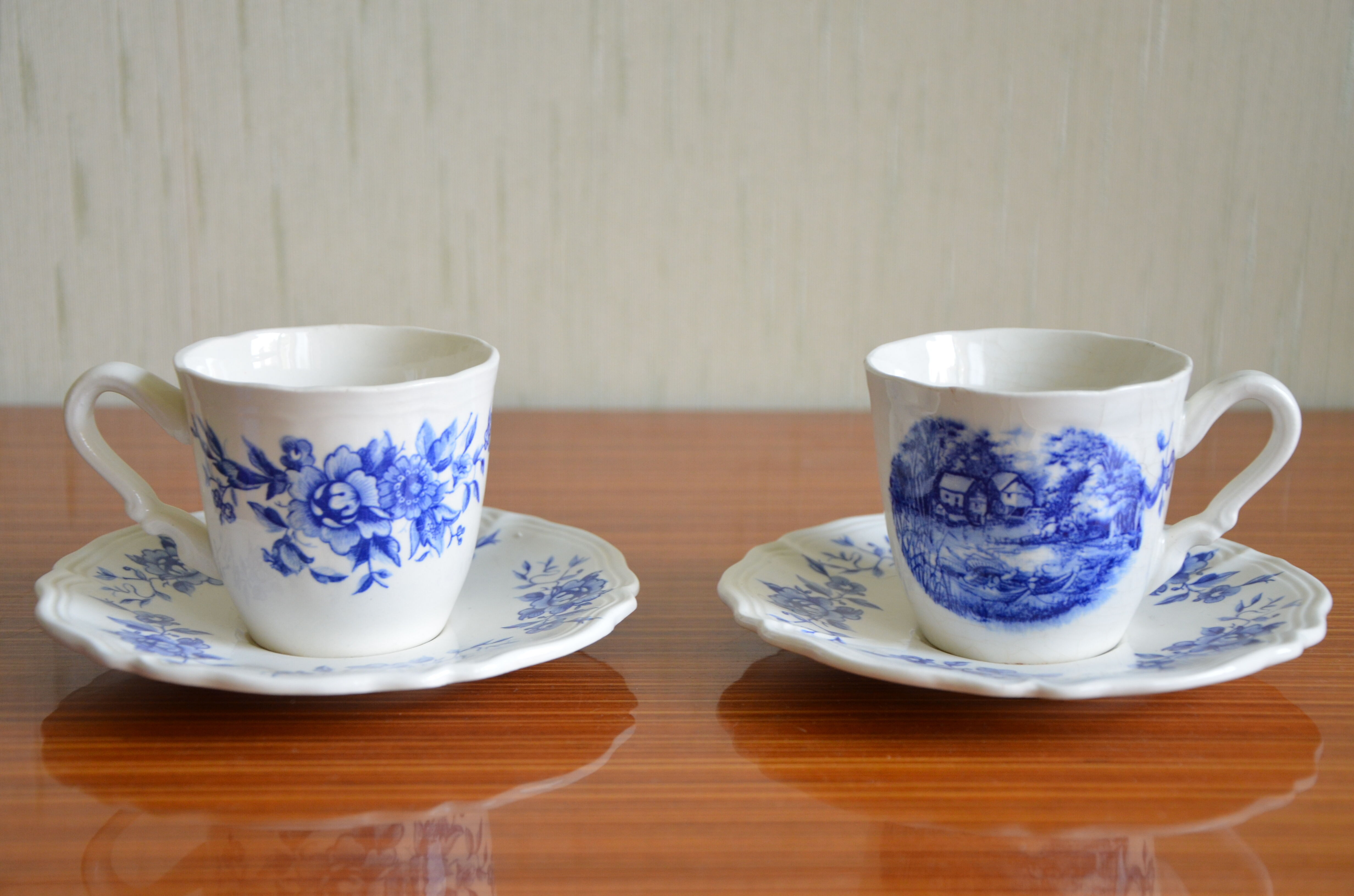 Lot of 2 cups and sub-cups Sarreguemines