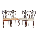 Antique Louis XV Ash Chairs with Openwork Backrests, Set of 4