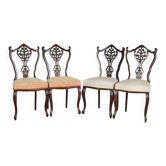 Chaises en frêne Louis XV antiques avec dossiers ajourés, ensemble de 4