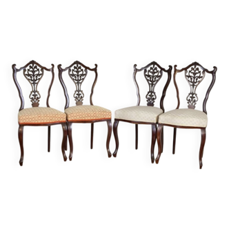 Antique Louis XV Ash Chairs with Openwork Backrests, Set of 4