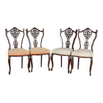 Chaises en frêne Louis XV antiques avec dossiers ajourés, ensemble de 4