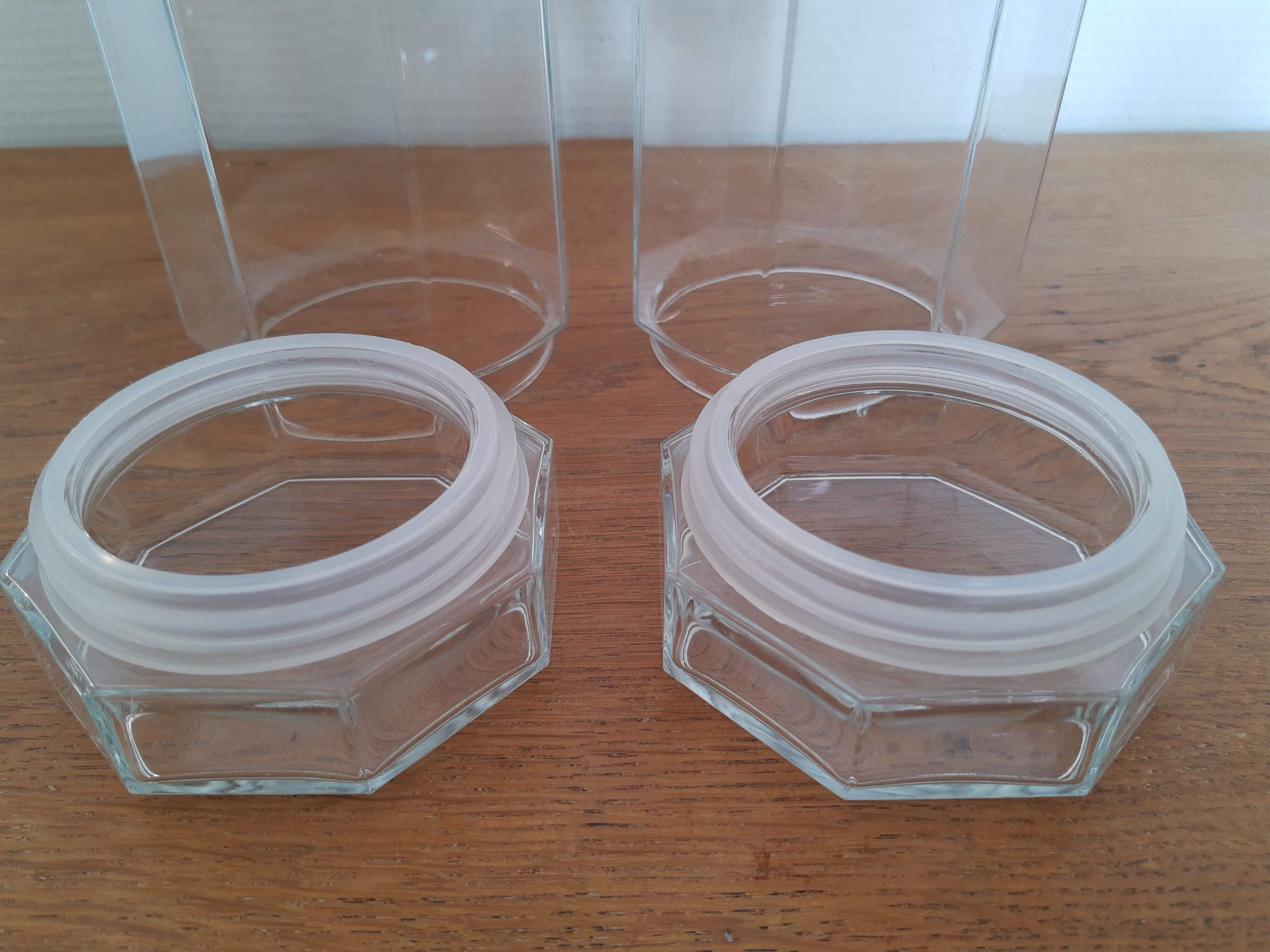 Pair of vintage Luminarc glass jars