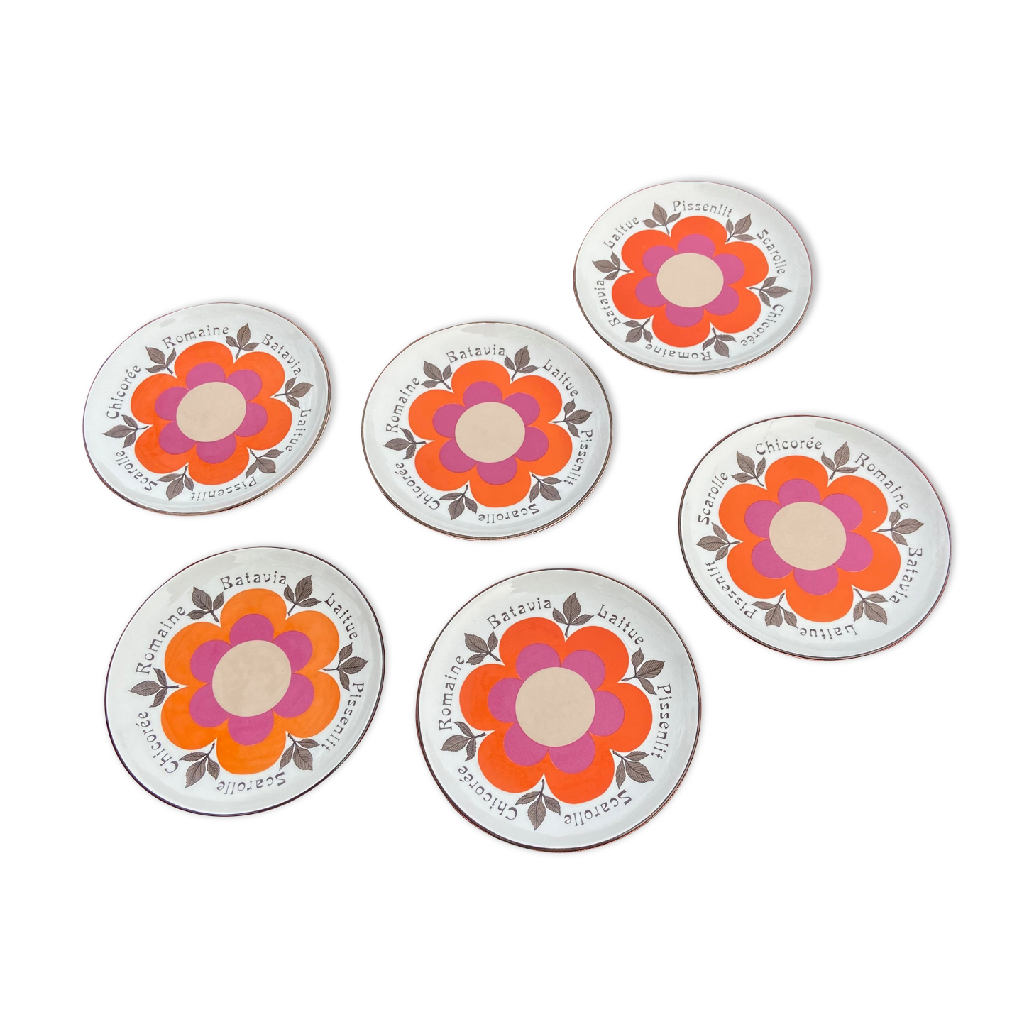 Lot de 6 assiettes décor Harmonie-Faience de GIEN Vintage 1970