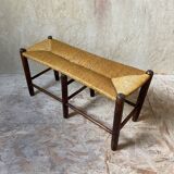 Banc bois et paille rustique