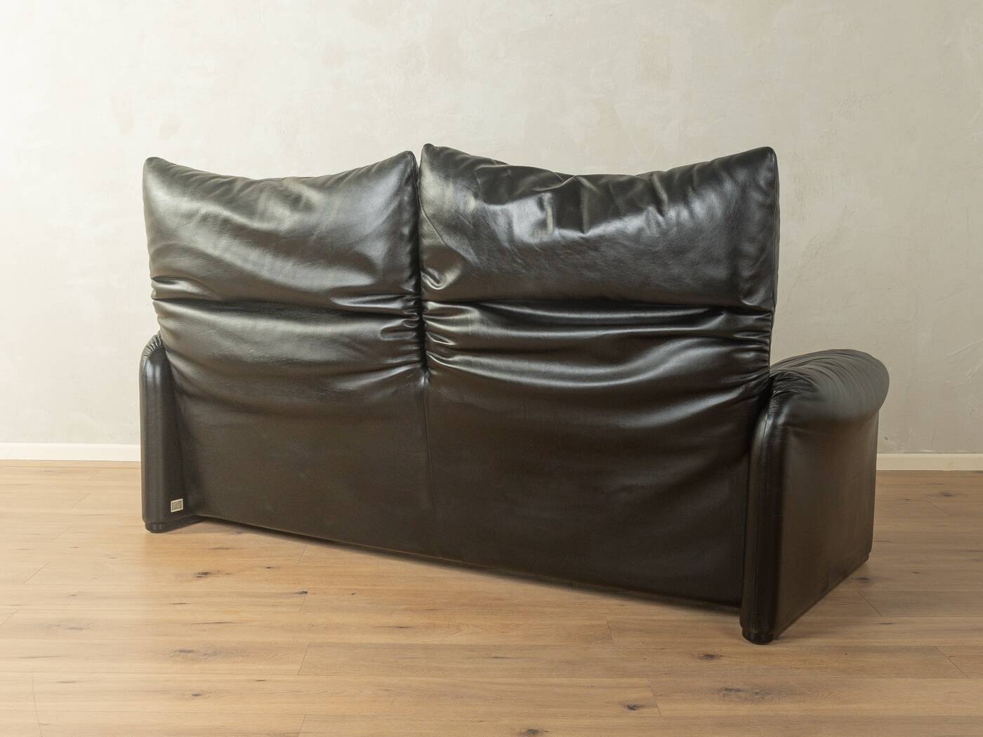 Canapé Maralunga de Vico Magistretti pour Cassina, années 1970, cuir noir d'origine