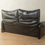 Canapé Maralunga de Vico Magistretti pour Cassina, années 1970, cuir noir d'origine