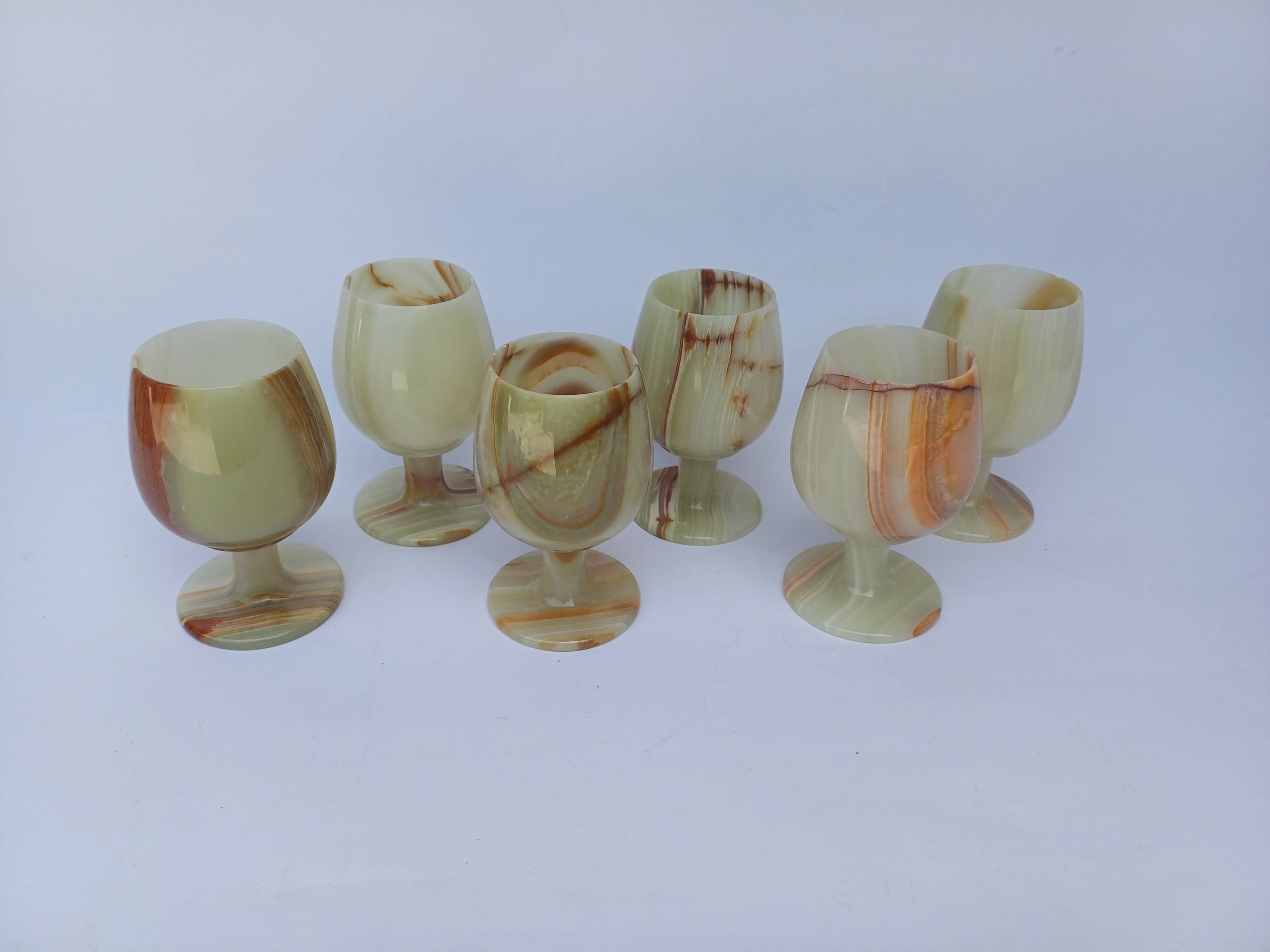 set of 6 green alabaster stone wine goblet stemmed glasses