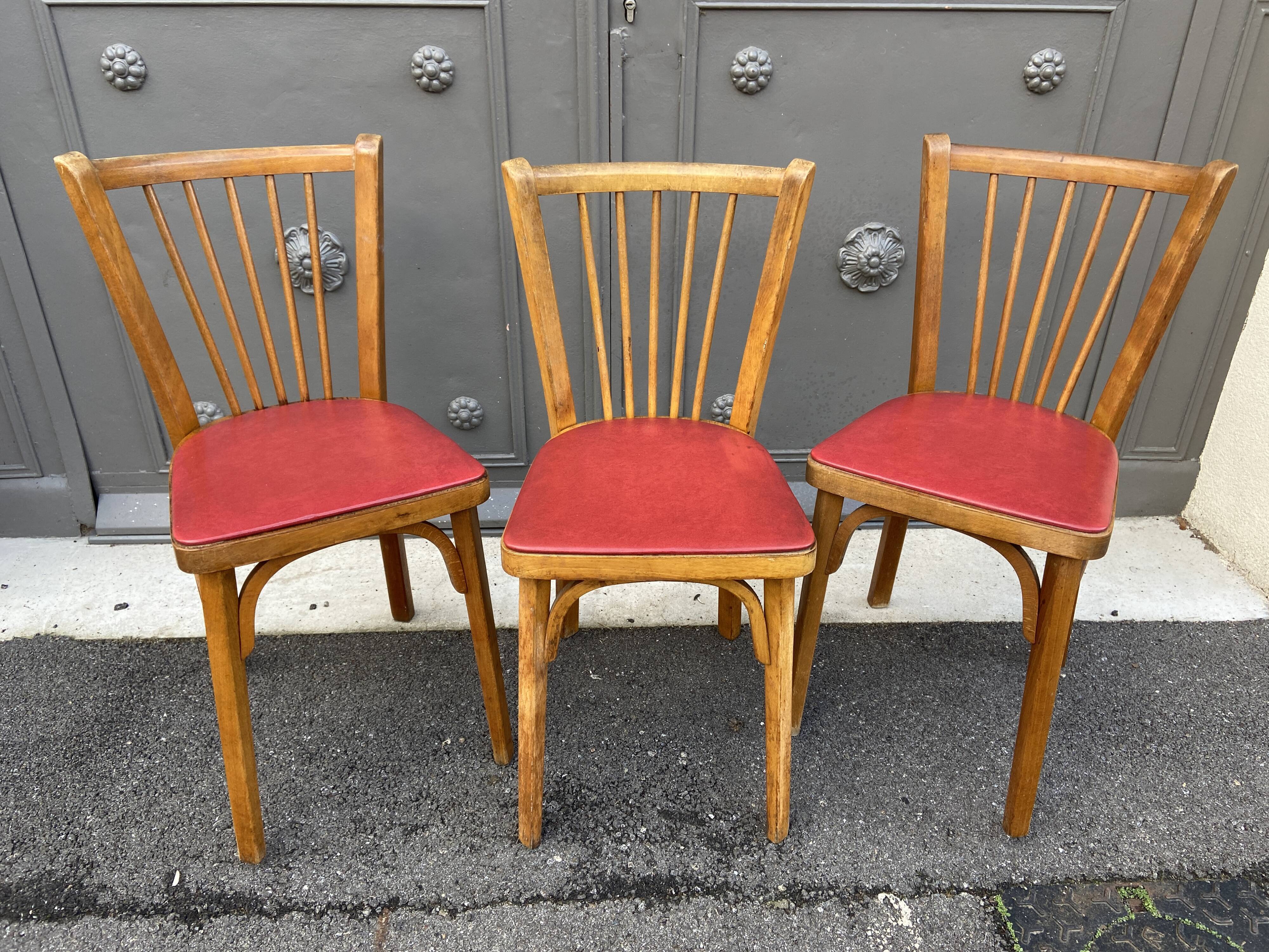Set of 3 vintage chairs baumann 1960