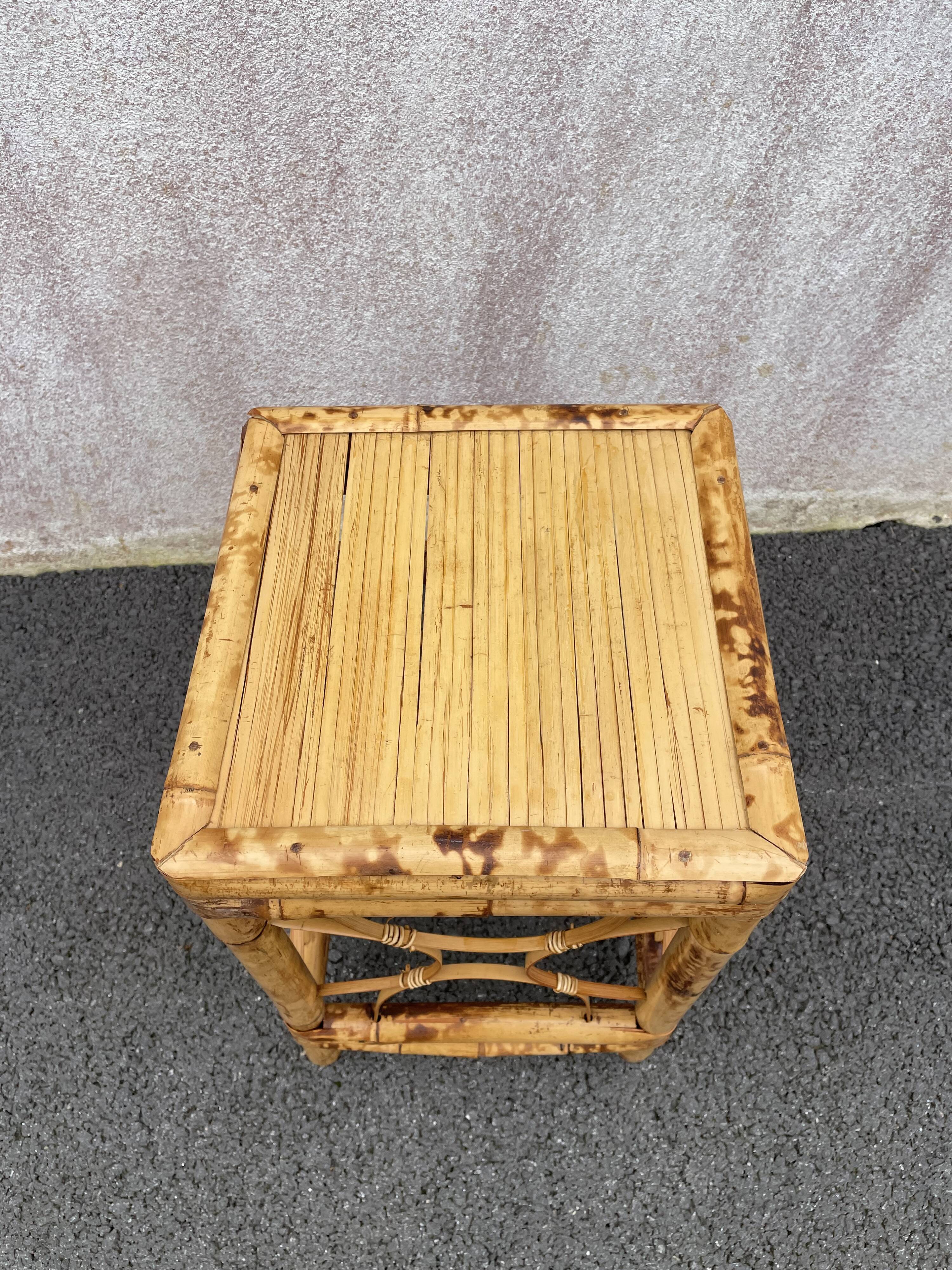 Tabouret bambou brûlé années 50