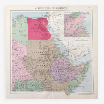 Carte ancienne Afrique Nord-Est Egypte Libye Soudan 1950