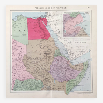 Old map North-East Africa Egypt Libya Sudan 1950 43x43cm