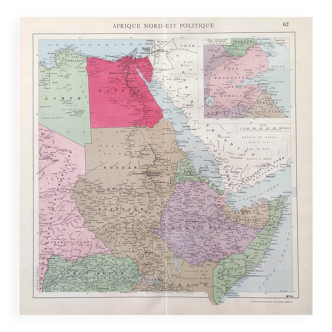 Old map North East Africa Egypt Libya Sudan 1950