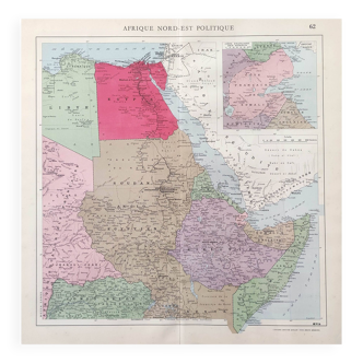 Old map North-East Africa Egypt Libya Sudan 1950 43x43cm