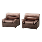 Pair of vintage lounge armchairs in brown velvet – 1970s
