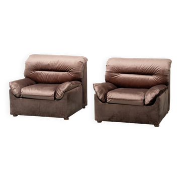 Pair of vintage lounge armchairs in brown velvet – 1970s