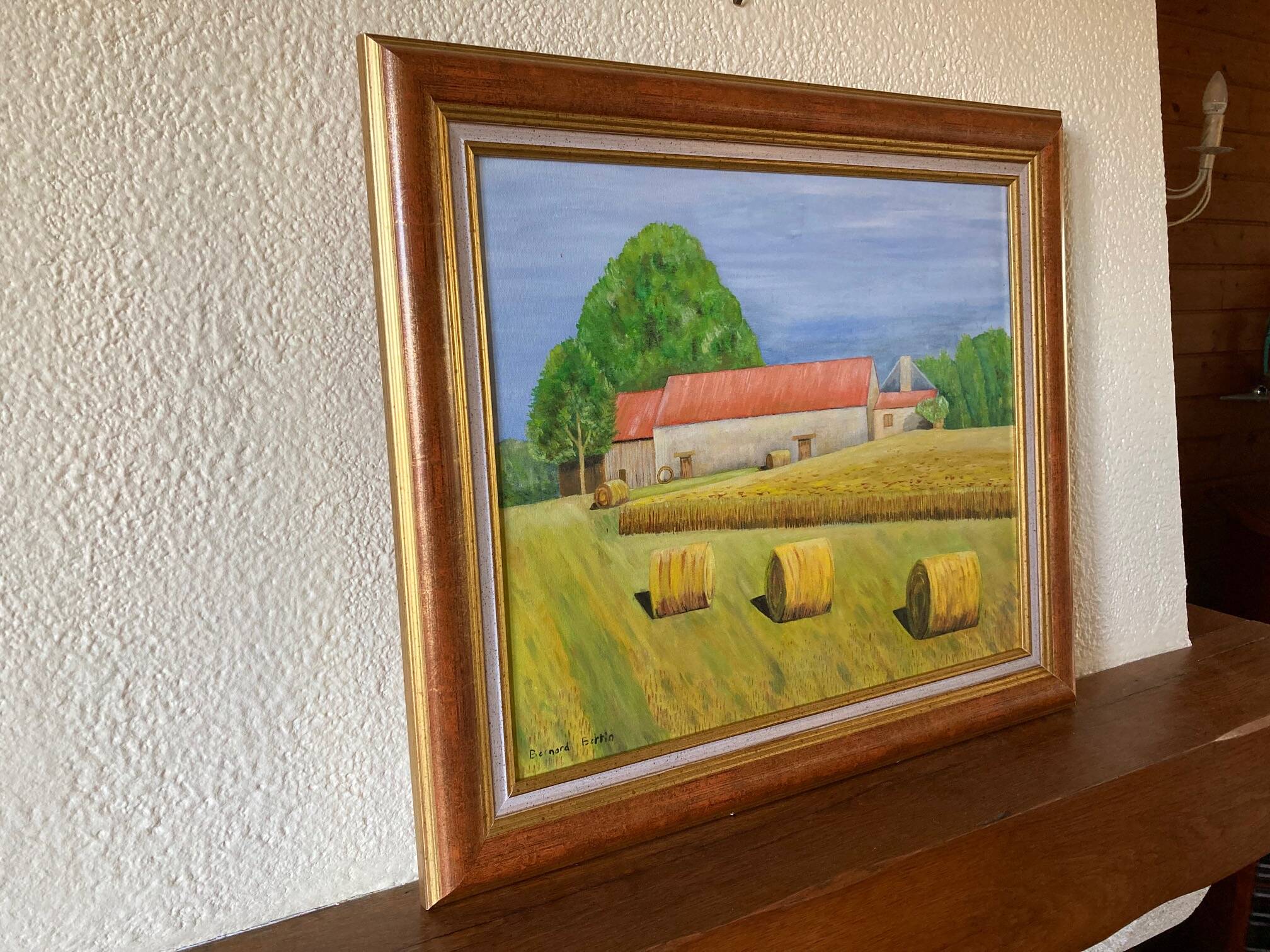 Oil painting "Harvest Time" in Dordogne, framed