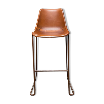 Chaise de bar vintage cuir de chèvre marron