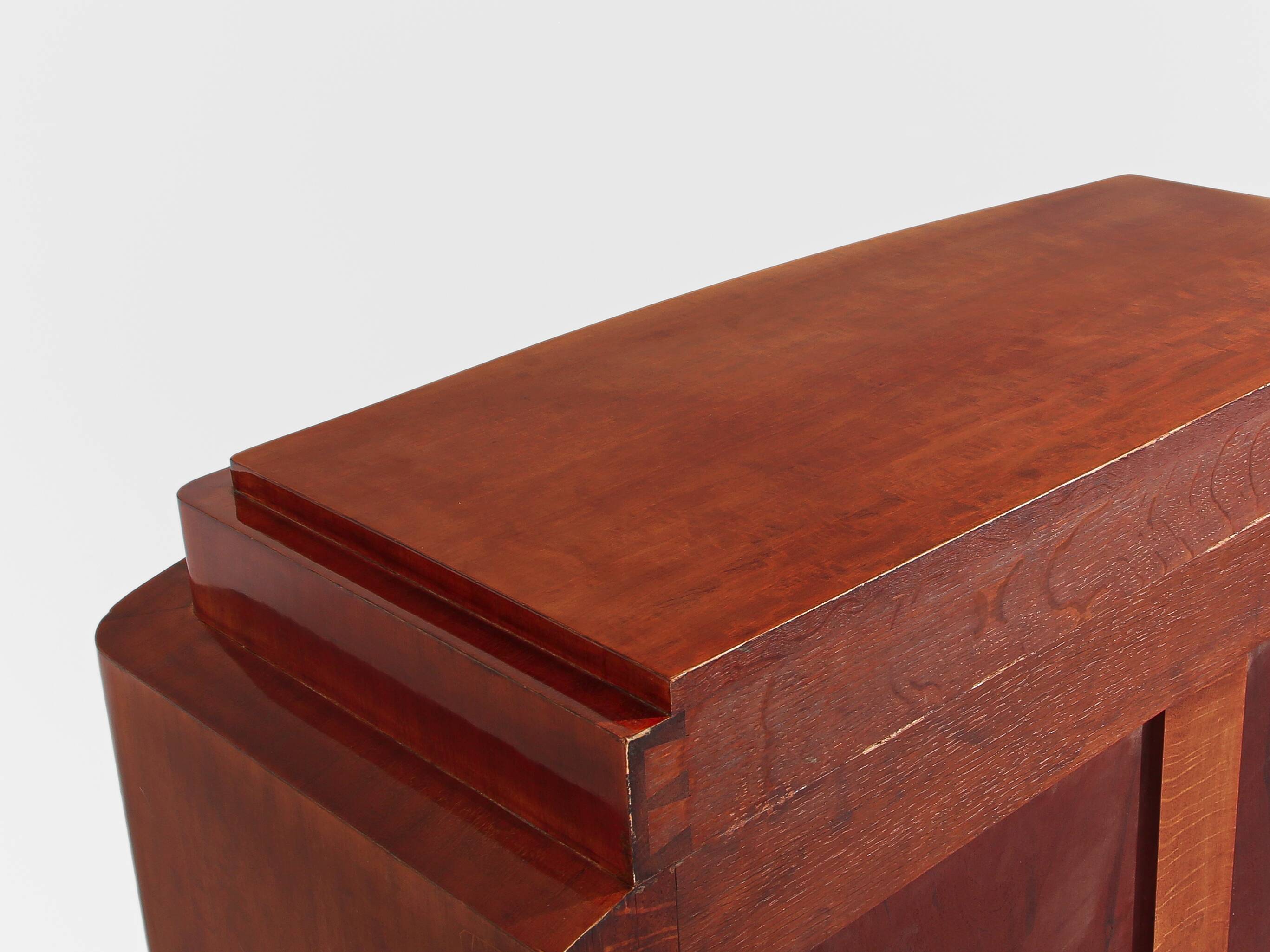 Jules Leleu cabinet in flame mahogany and nickel metal 1930