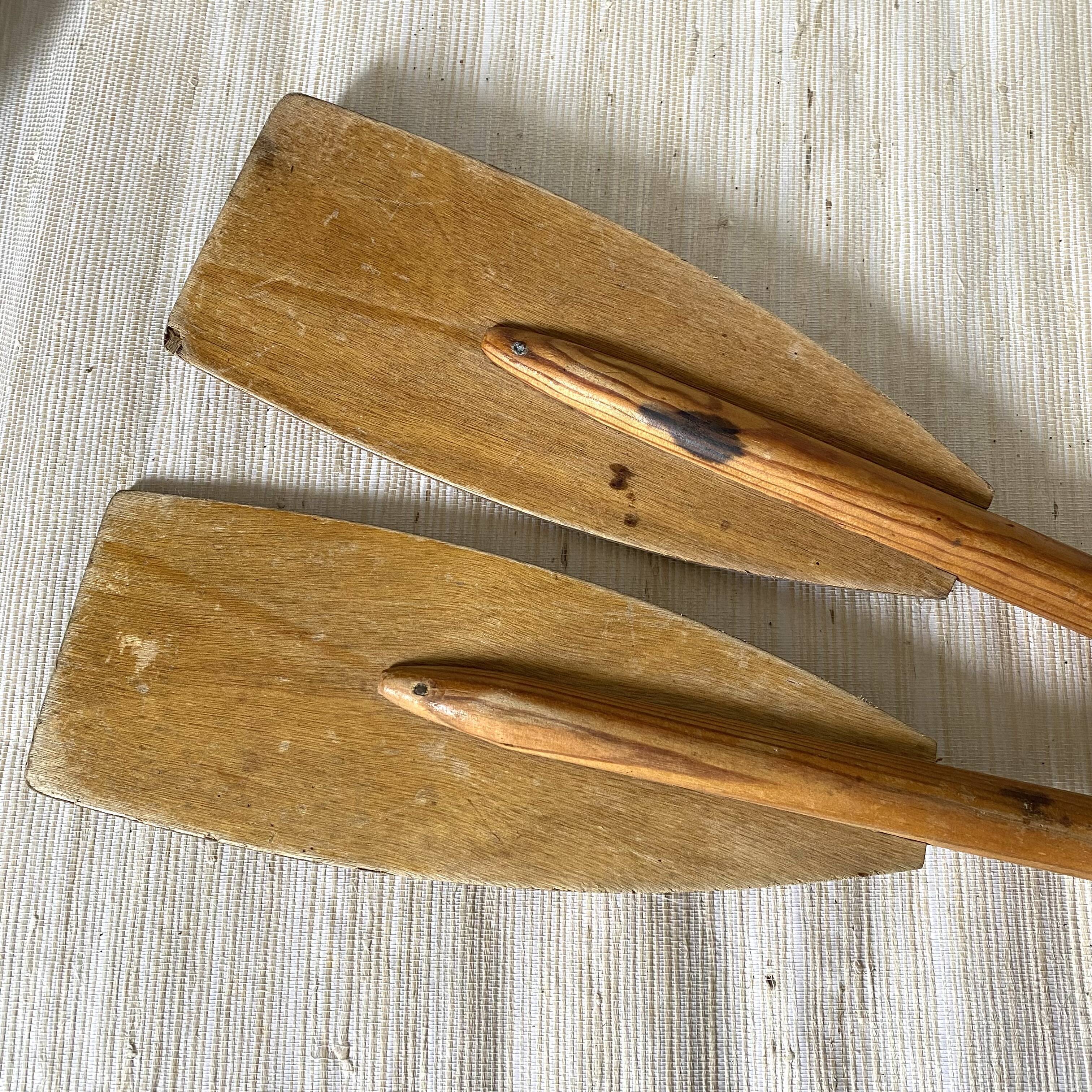 Boat oars, wooden and brass boat