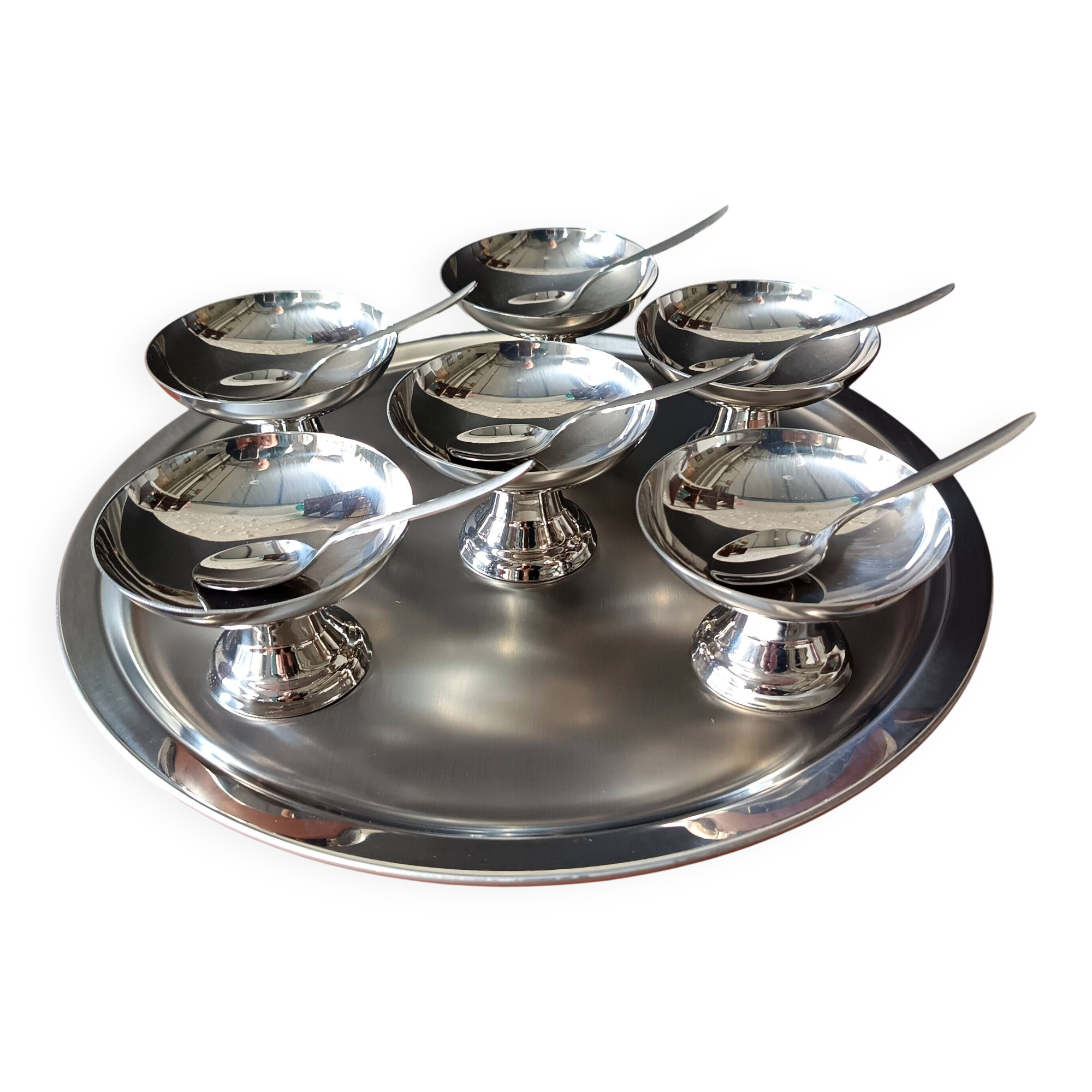 Set of 6 cups, tray and ice cream spoons guy degrenne "modern line"