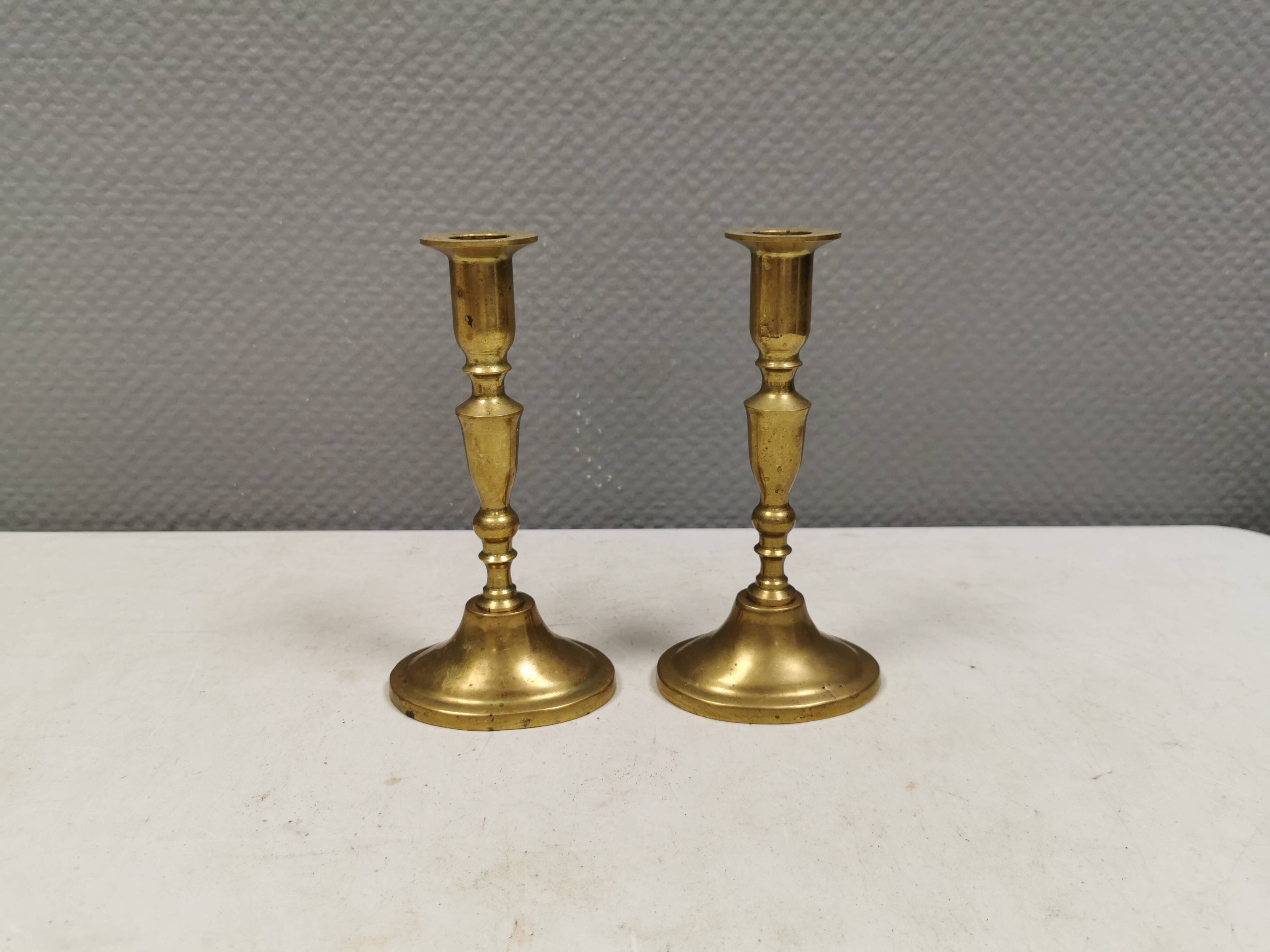 A set of vintage brass candlesticks, made by MALM Denmark in the 1960-70s.