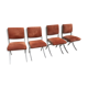 Suite of 4 vintage orange chairs 1970 steel and suede