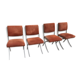 Suite of 4 vintage orange chairs 1970 steel and suede