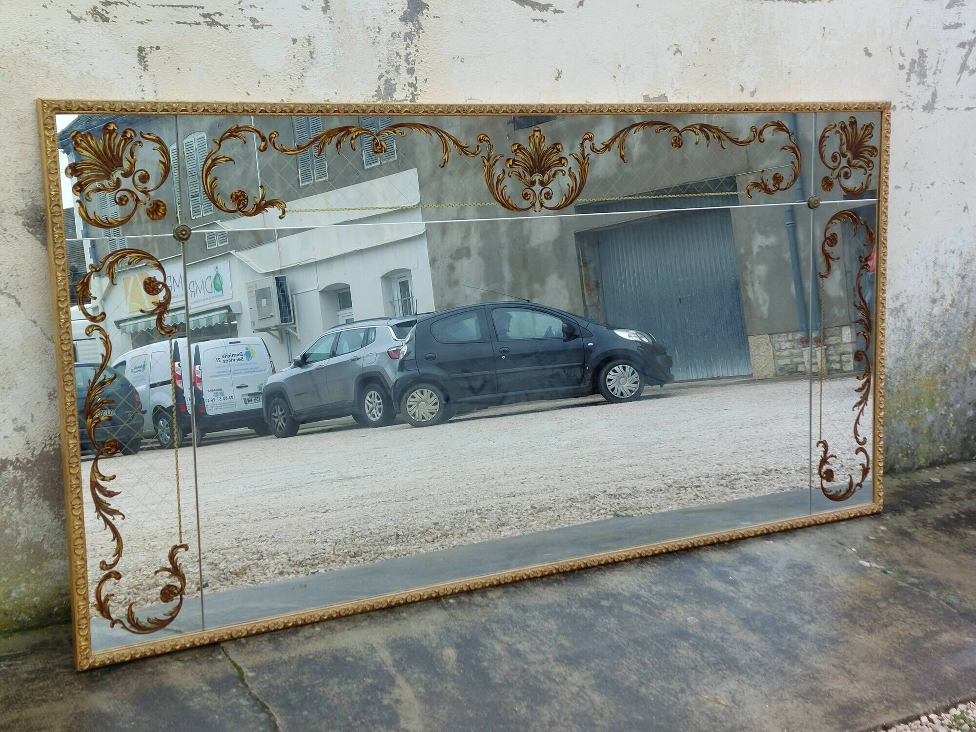 Venetian mirror Art Deco brasserie bistro in eglomerized glass 204x105cm