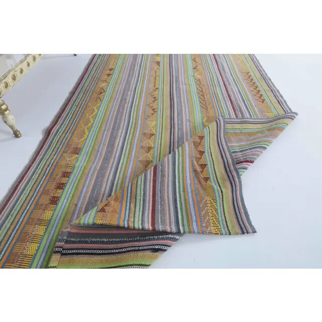 Tapis vintage turc Oushak fait main en laine et coton vert, années 1970