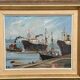 Oil on Canvas “Ships” by Josef Lang, Signed, Vintage & Framed 40×34cm