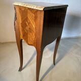 Small curved Louis XV style piece of furniture – marquetry and marble top