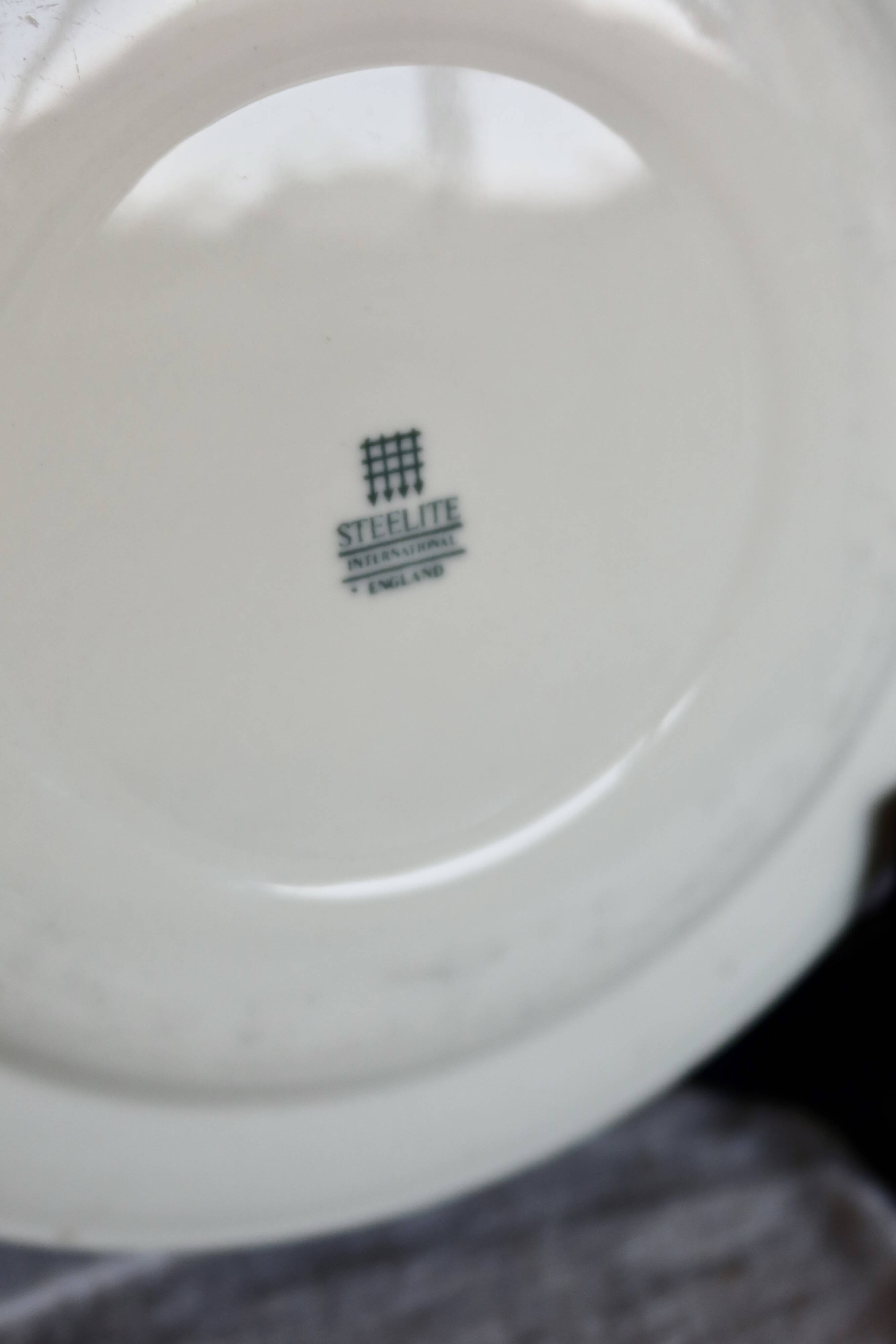 4 vintage English porcelain dessert plates with pearl trim