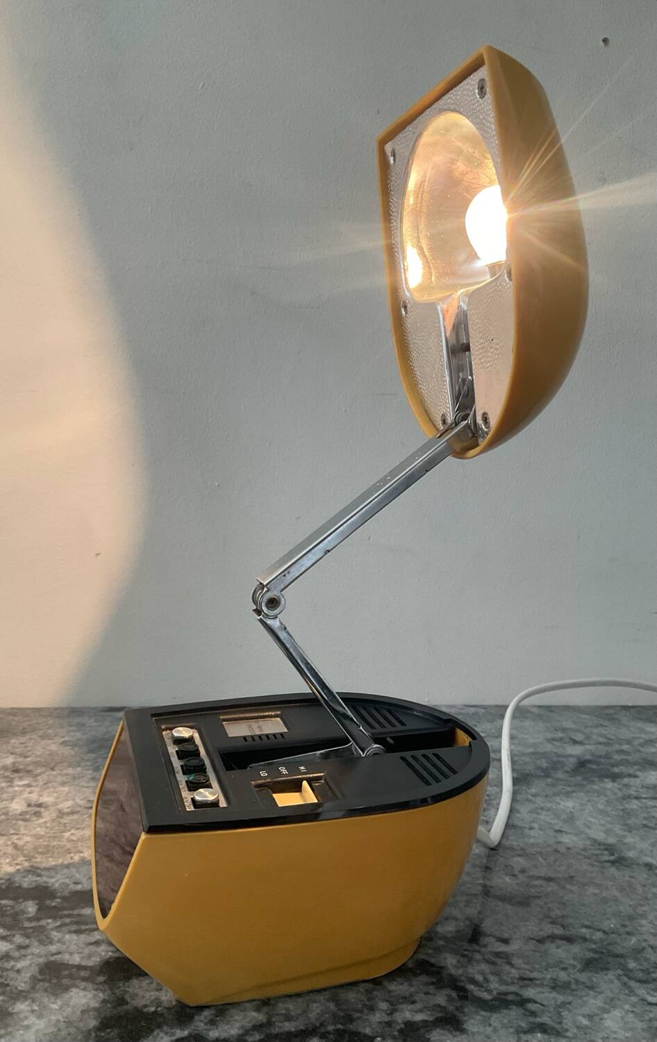 Timco articulated desk lamp with alarm clock from the 1970s.