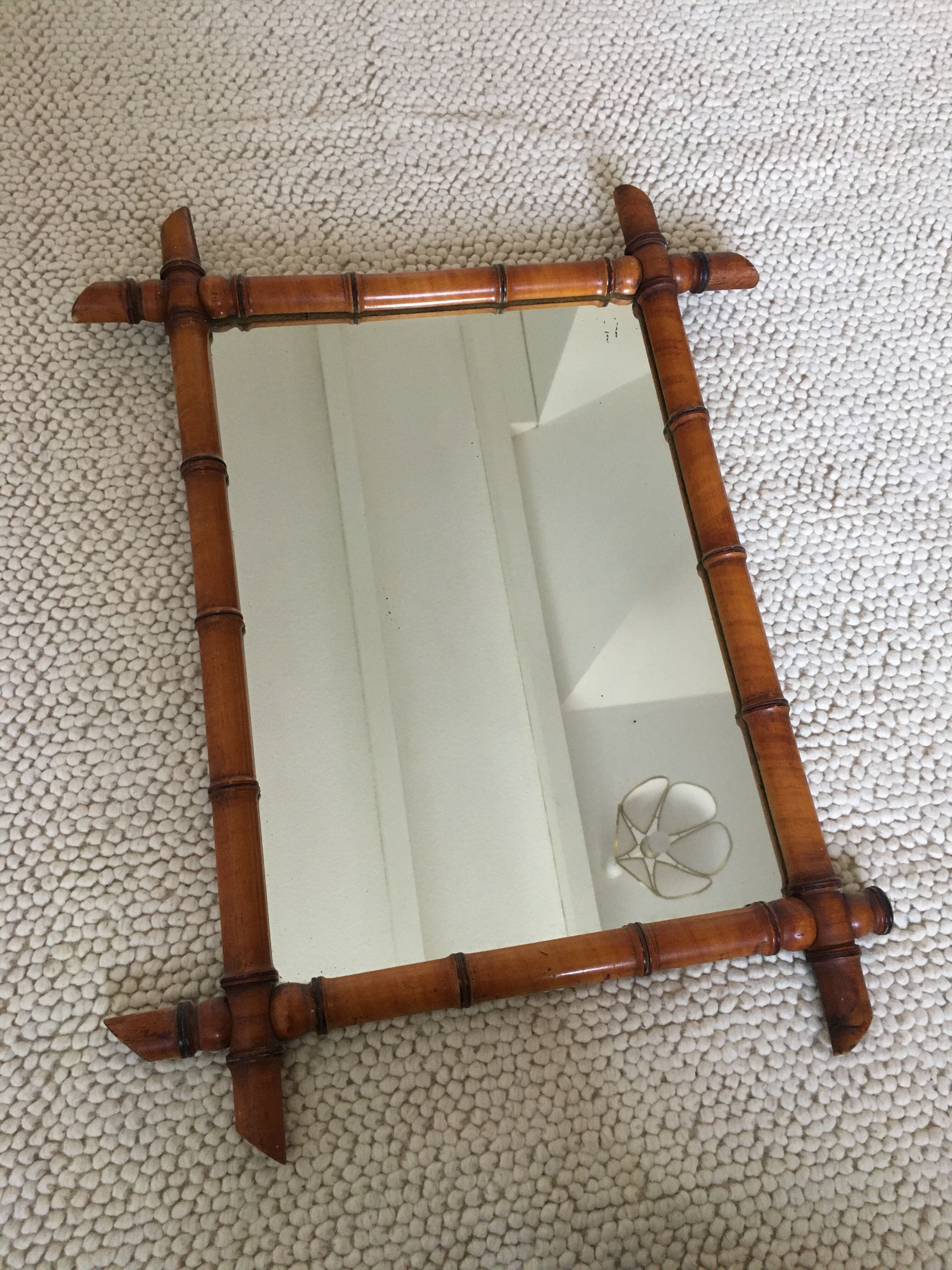Bamboo-style wooden mirror 64x80cm