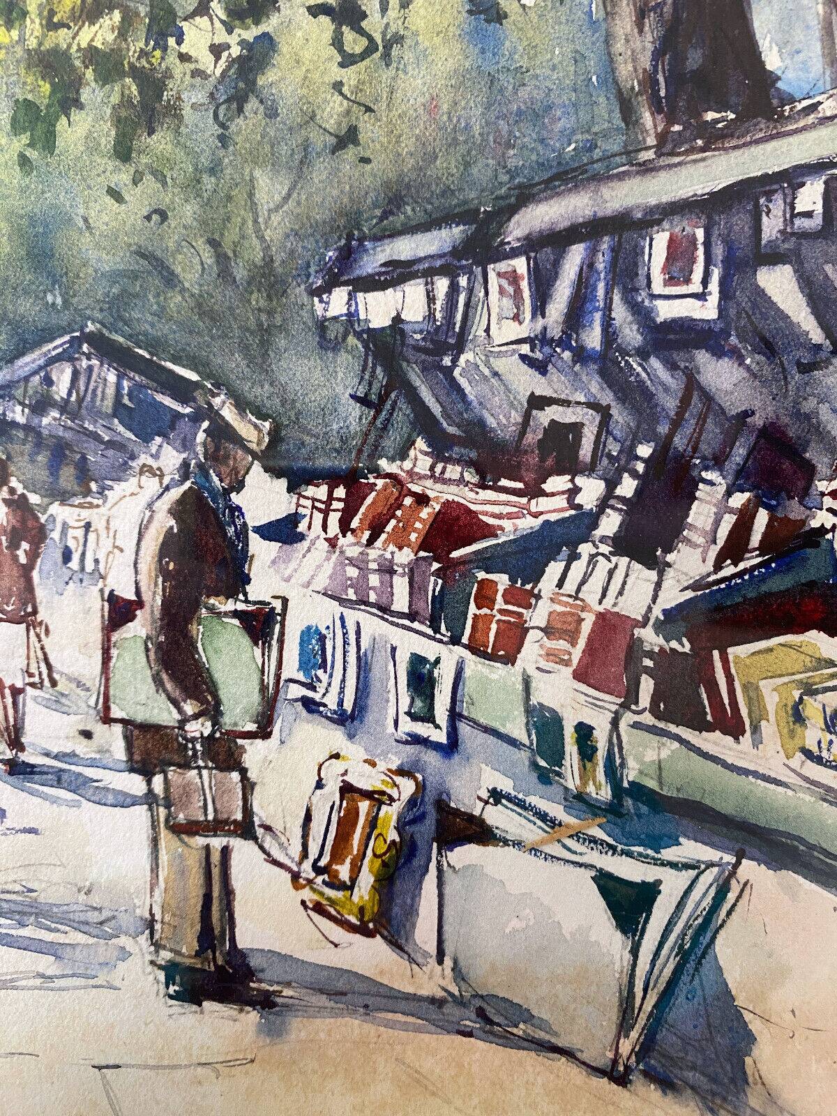 Painting "Bouquiniste - Quais de Seine" Paris Watercolor circa 1950 signed + frame