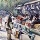 Painting "Bouquiniste - Quais de Seine" Paris Watercolor circa 1950 signed + frame