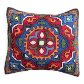 Hand-embroidered wool cushion cover, tribal geometric pattern 40 x 40.