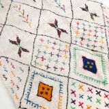 Moroccan Berber carpet azilal ecru with diamonds and colorful patterns 300x188cm