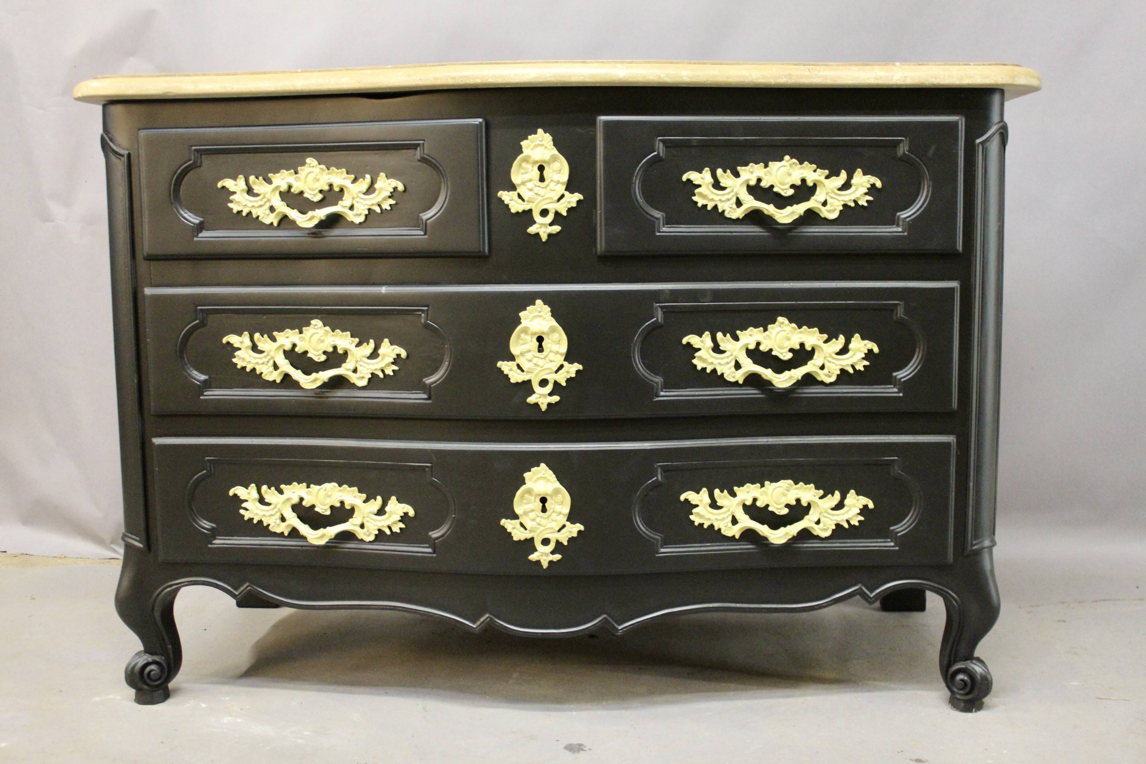Curved Chest of Drawers in Black Lacquered Finish