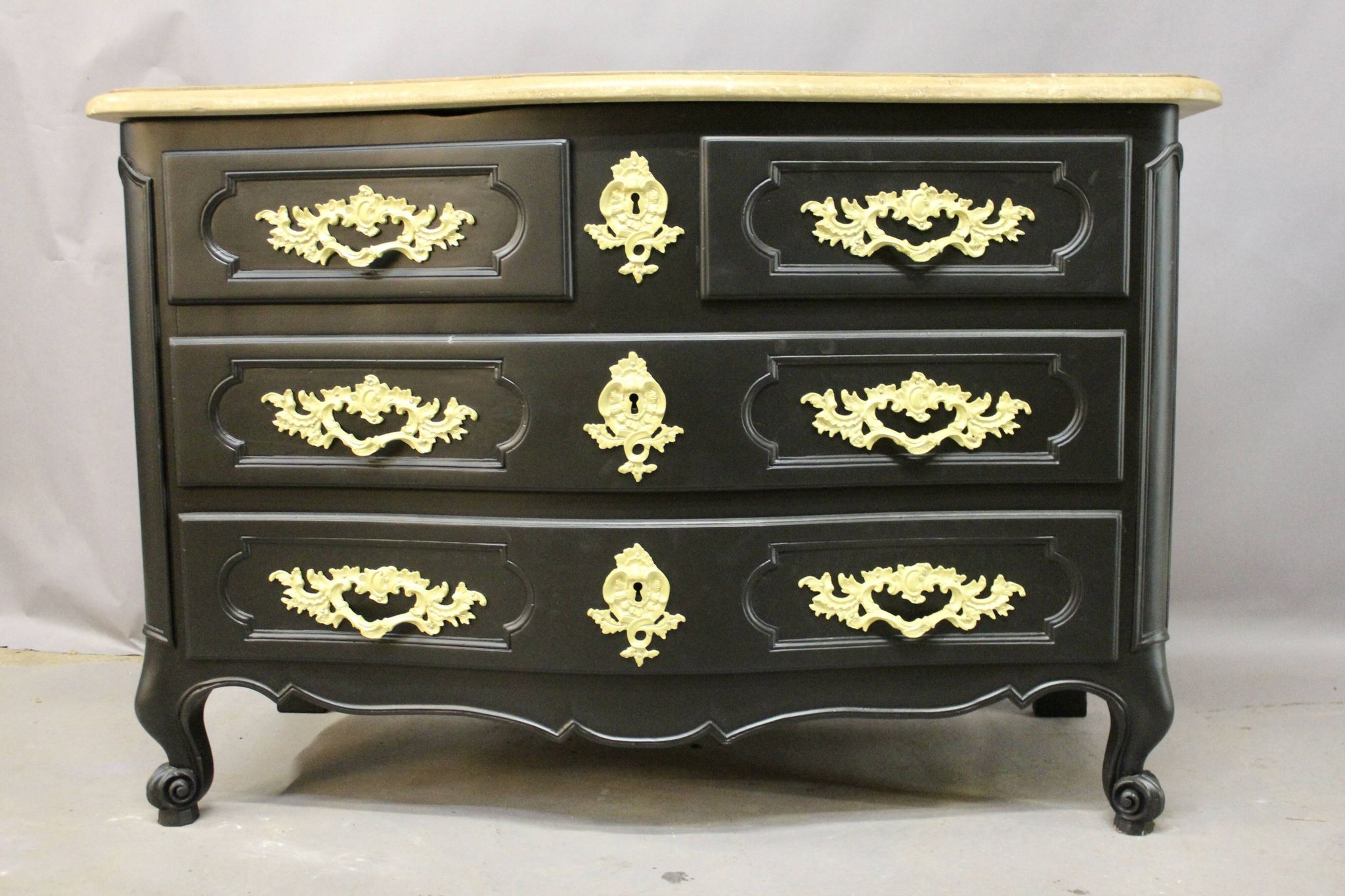 Curved Chest of Drawers in Black Lacquered Finish