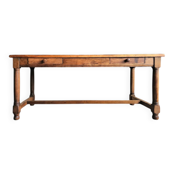 Table de salle à manger/bureau français en chêne massif / années 1900