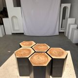 Set of 5 hexagonal stools in two-tone suar forming occasional furniture