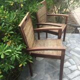 Paire de fauteuils teck et osier tressé