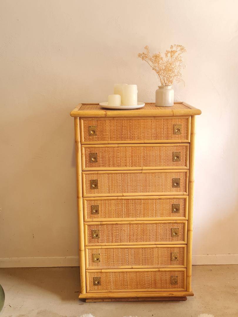 Dal Vera rattan chest of drawers, Italy circa 1970