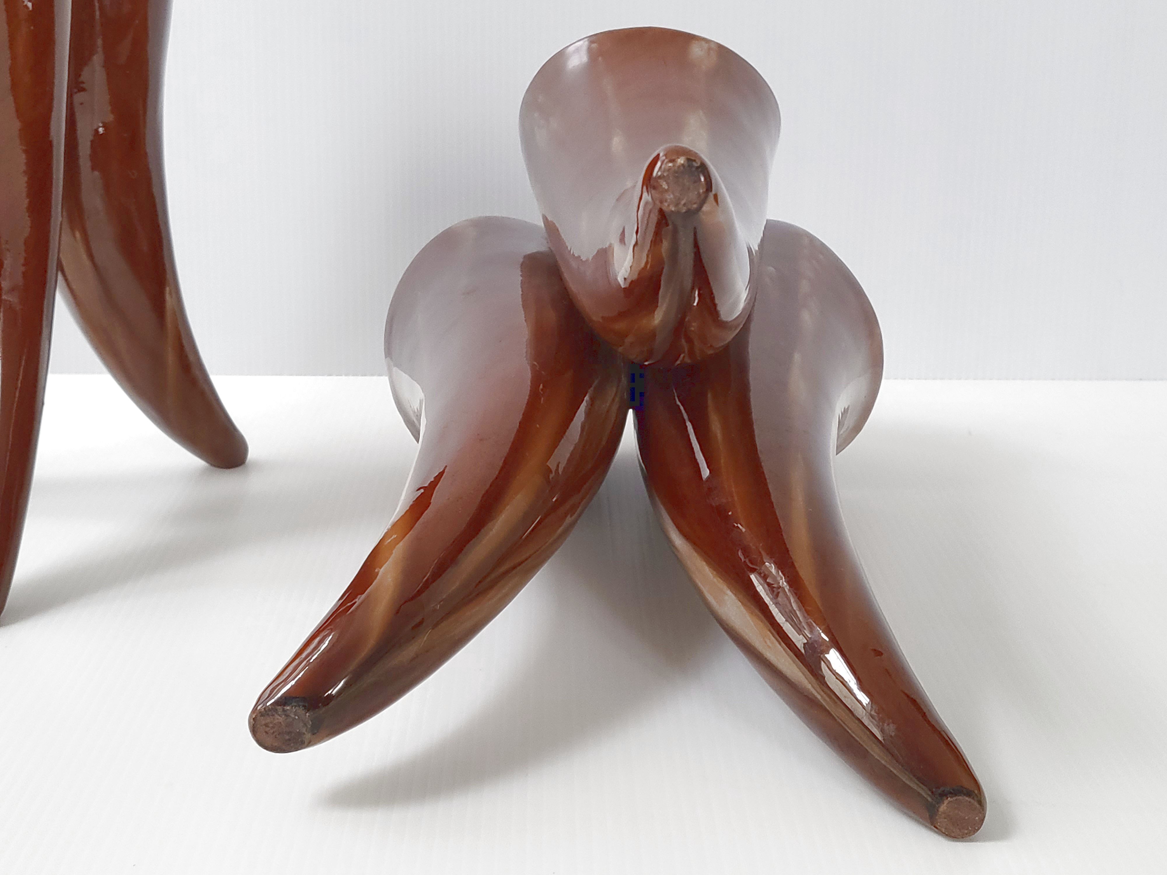 Pair of vases with 3 vintage horns 1960